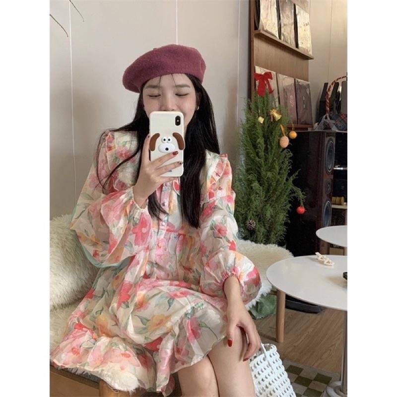 ĐẦM BABYDOLL TAY DÀI HOẠ TIẾT HOA PHONG CÁCH HÀN QUỐC