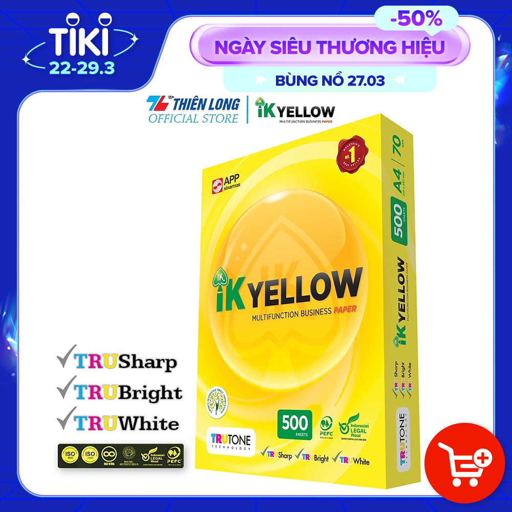 Ream giấy IK Yellow đa năng A4 70 gsm (500 tờ) - Hàng nhập khẩu Indonesia