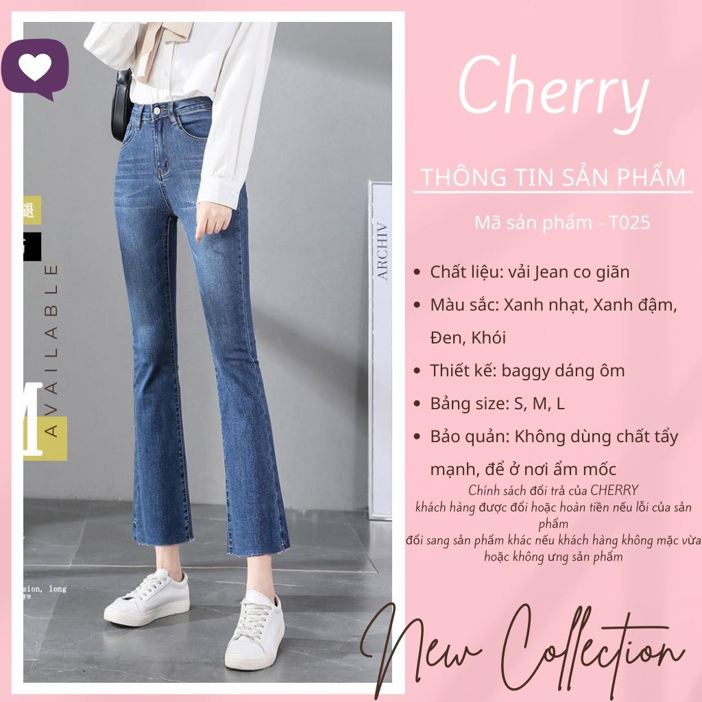 Quần jean nữ ống loe lửng lưng cao co giãn phong cách Hàn Quốc, quần bò nữ ống loe cạp cao chất xịn cao cấp CHERRY T025