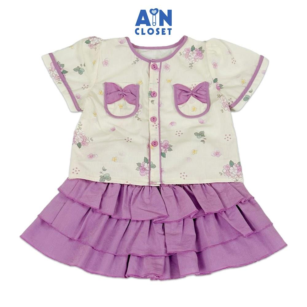 Bộ quần áo Ngắn bé gái họa tiết Hoa Sim Tím Cotton - AICDBGEVTWLB - AIN Closet