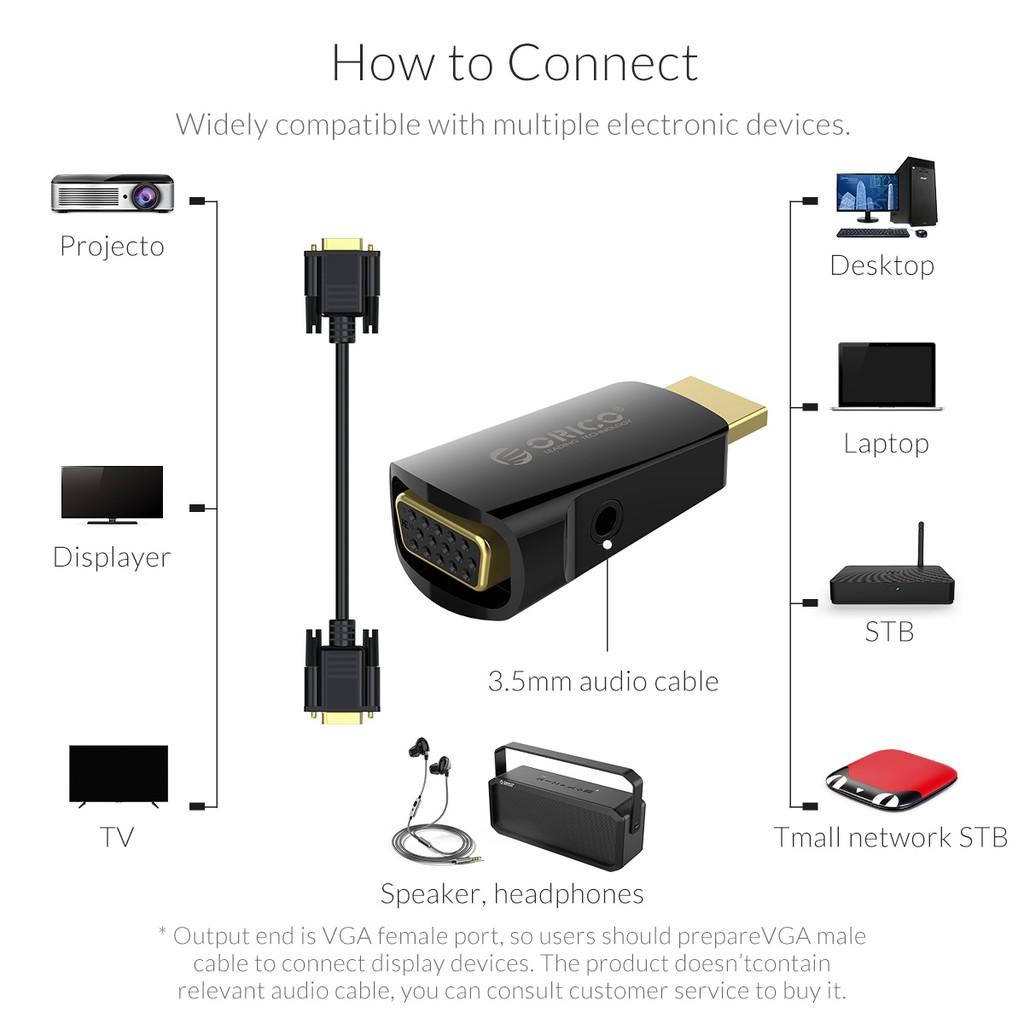 Cổng chuyển đổi HDMI to VGA (M to F) Audio &amp; Video Convertor ORICO