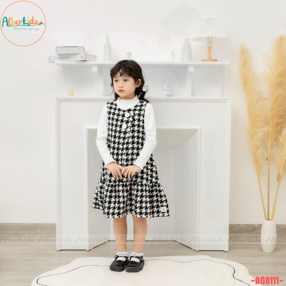 Váy bé gái thu đông ALBERKIDS dạ tweed kẻ ziczac công chúa xinh đẹp cho trẻ em 2,3,4,5,6,7,8,9,10,11,12 tuổi AG0111