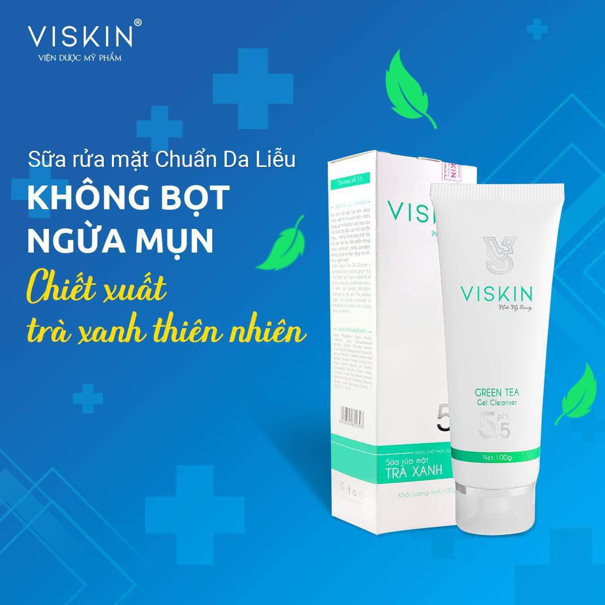 SỮA RỬA MẶT TRÀ XANH DẠNG GEL - VISKIN GREEN TEA GEL CLEANSER - pH5.5