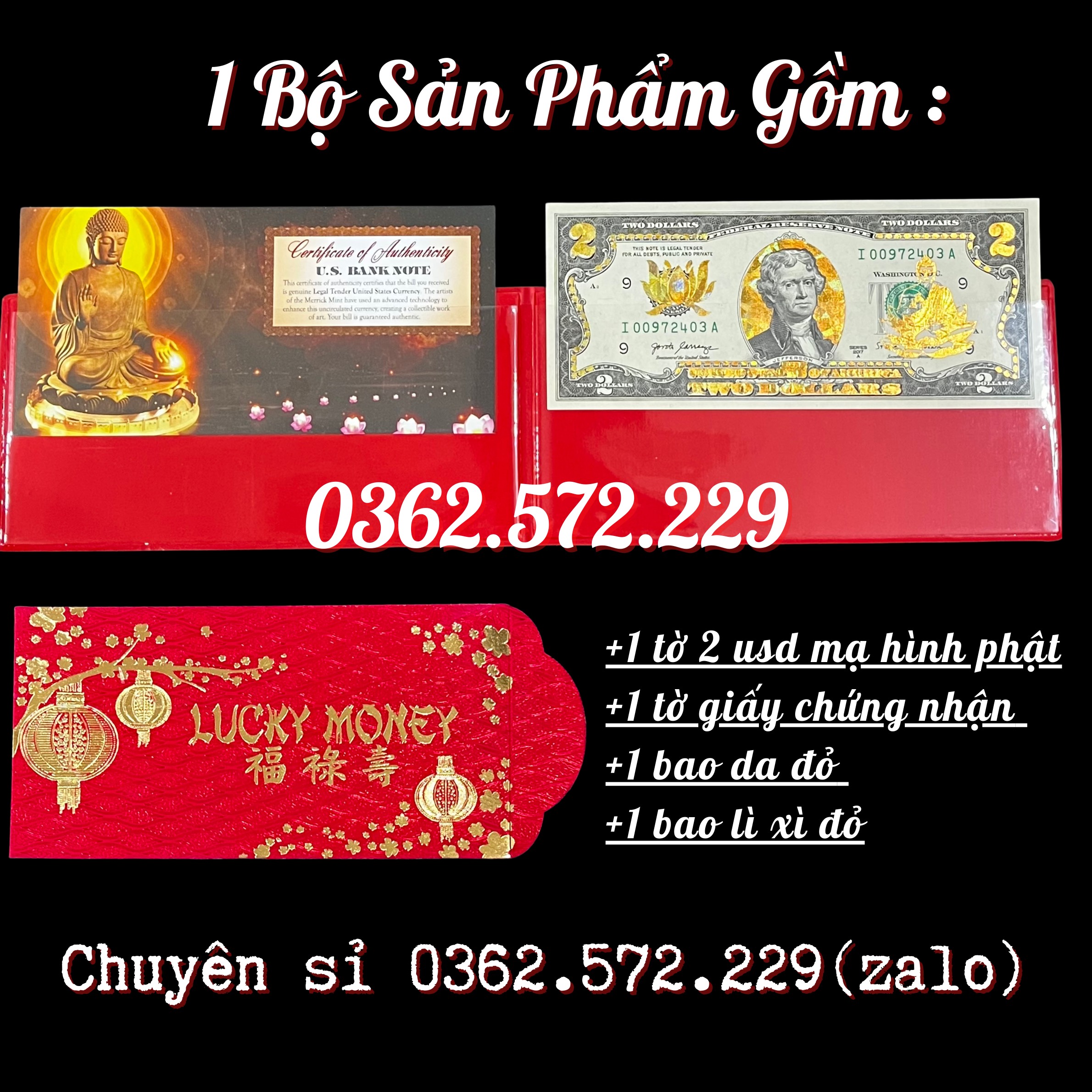 Tờ 2 Đô, 2 USD Mạ Vàng In Hình Phật Tổ Như Lai may mắn lì xì Tết, làm quà tặng Sưu Tầm, Trang Trí