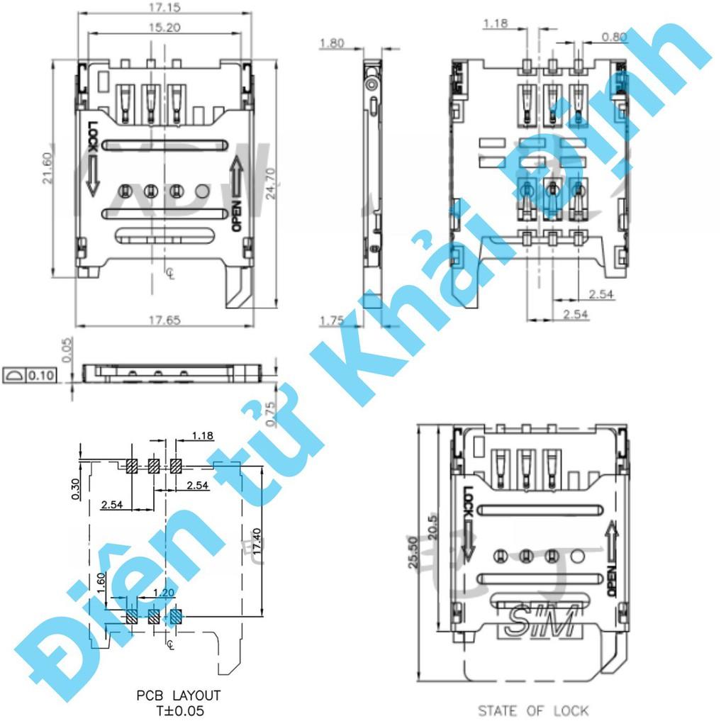 5 cái Socket SIM, khay SIM 6P, nắp sắt kde5394