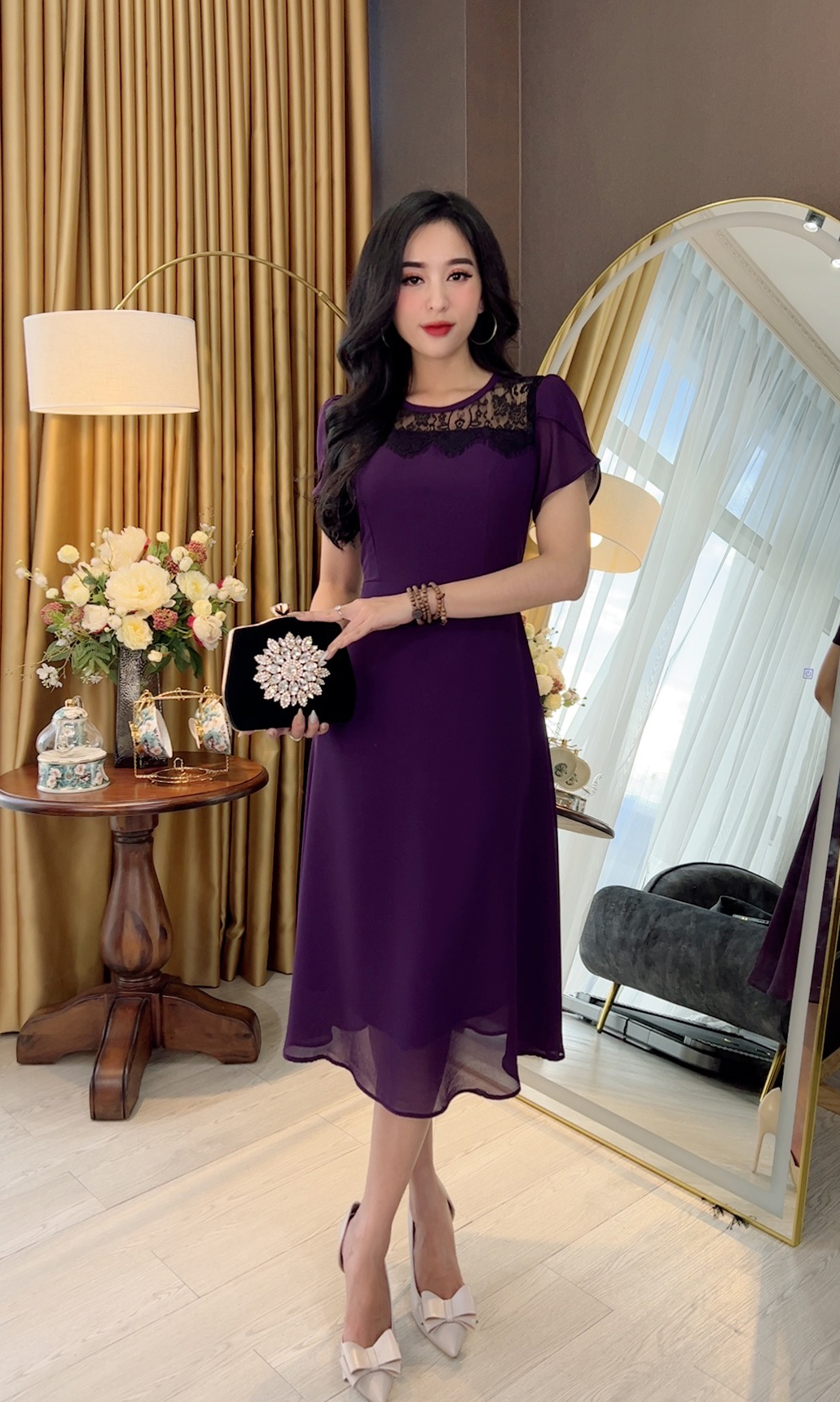 Đầm Trung Niên [ Linh Trà ] (TM 599) Bigsize Màu Sắc Trẻ Trung Tươi Sáng Họa Tiết Sang Trọng Đi Làm Đi Tiệc Cho Bà