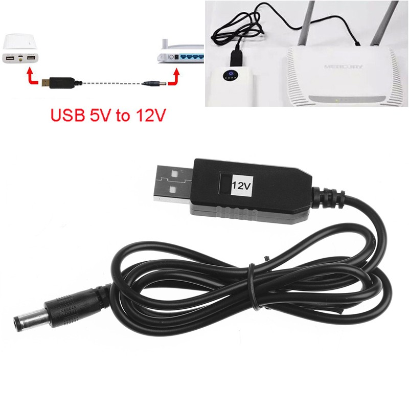 Cáp chuyển đổi điện áp DC 5V sang DC 9V / 12V đầu cắm USB 2.1x5.5mm dùng cho modem wifi cắm pin dự phòng khi cúp điện