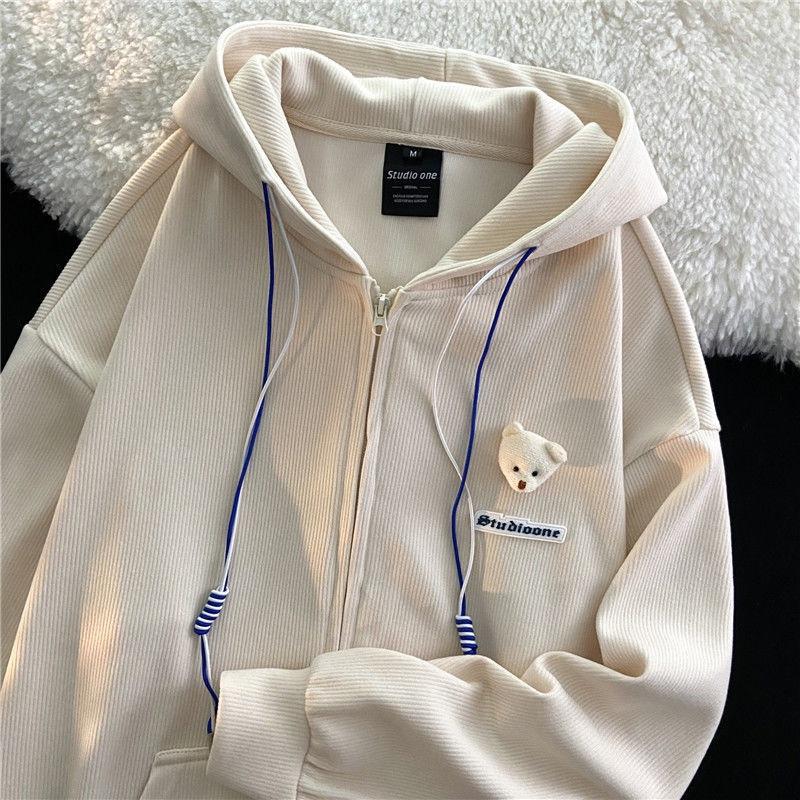 Áo Khoác Nỉ Dáng Rộng Nam Nữ Hoodie Zip Unisex Hình Gấu Studio Nỉ Gân 2 Màu