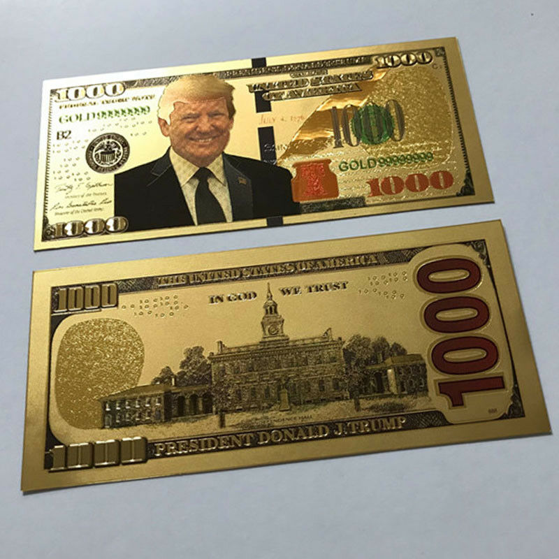 Tiền 1000 USD Donald Trump mạ vàng Plastis seri 99999999