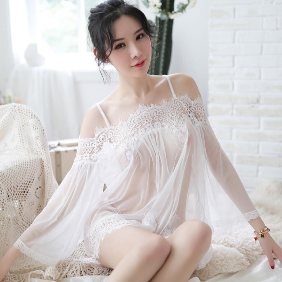 Váy ren xuyên thấu hở vai sexy cao cấp 1527