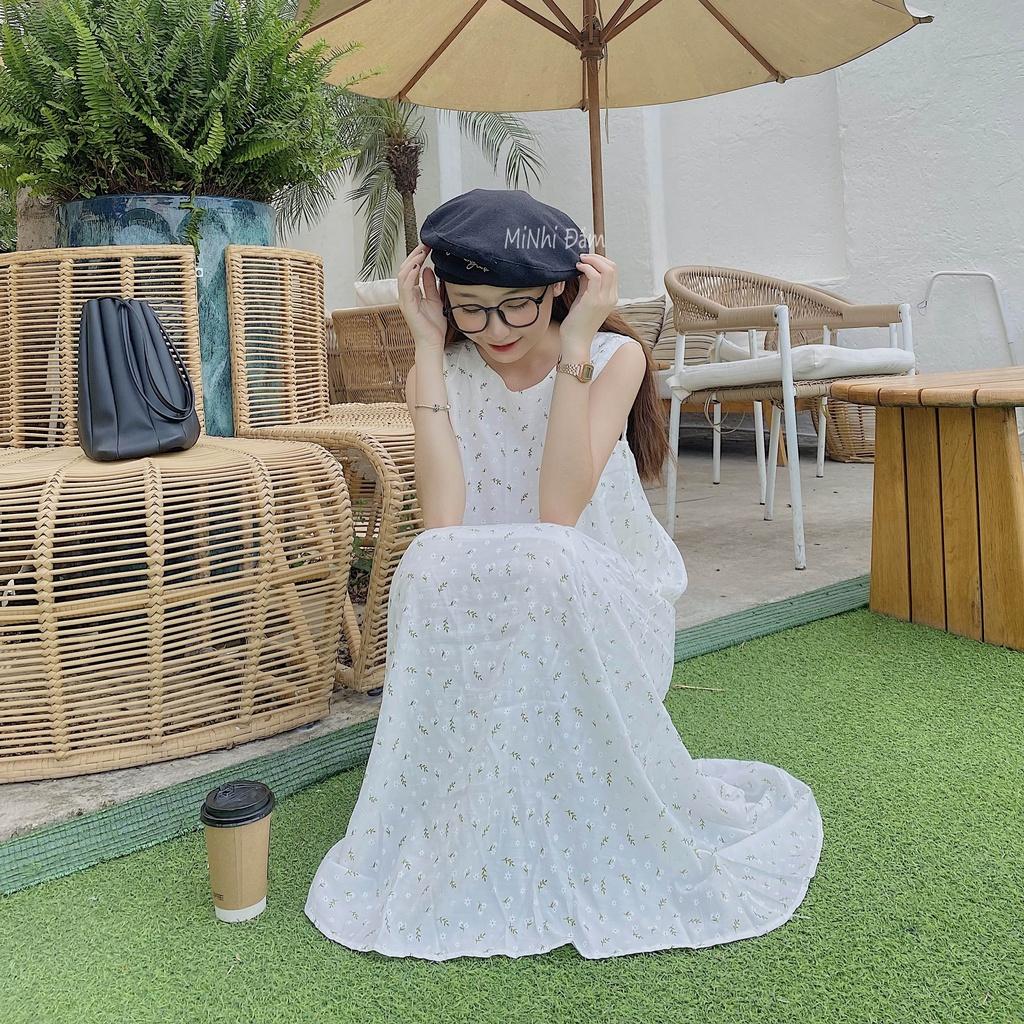 Đầm suông form rộng, Đầm trắng sát nách suông dài đi biển Cao Cấp in hoa nhí, vải mát bigsize - MiNhi Fashion