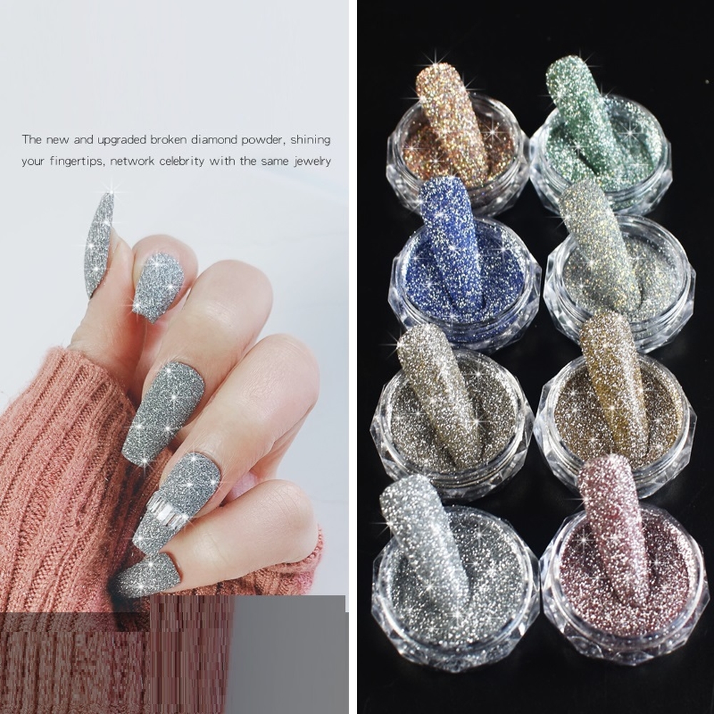 Set Nhũ Nail Flash Glitter Siêu Sáng 8 Màu. Phụ Kiện Trang Trí Nhiều Màu, Đa Dạng, Dễ Sử Dụng