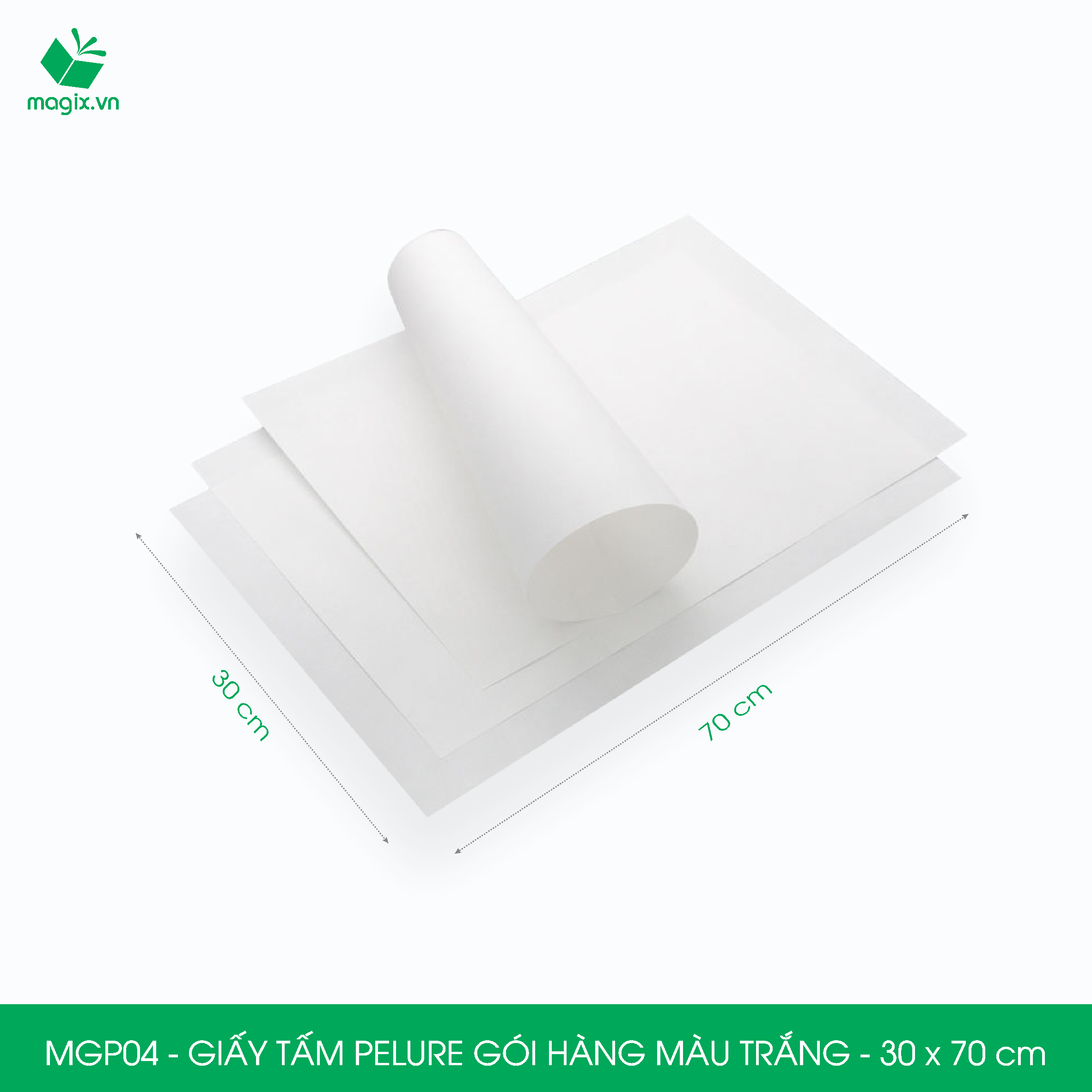 MGP04 - 30x70 cm - 100 tấm giấy Pelure trắng gói hàng, giấy chống ẩm 2 mặt mịn, giấy bọc hàng thời trang