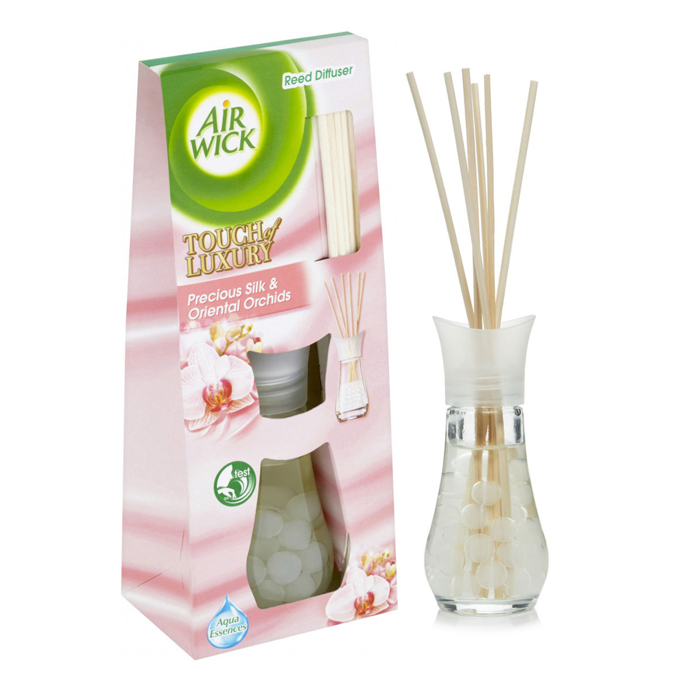 Bộ khuếch tán tinh dầu que mây Air Wick Precious Silk &amp; Oriental Orchids 30ml QT06522 - lụa, hoa phong lan