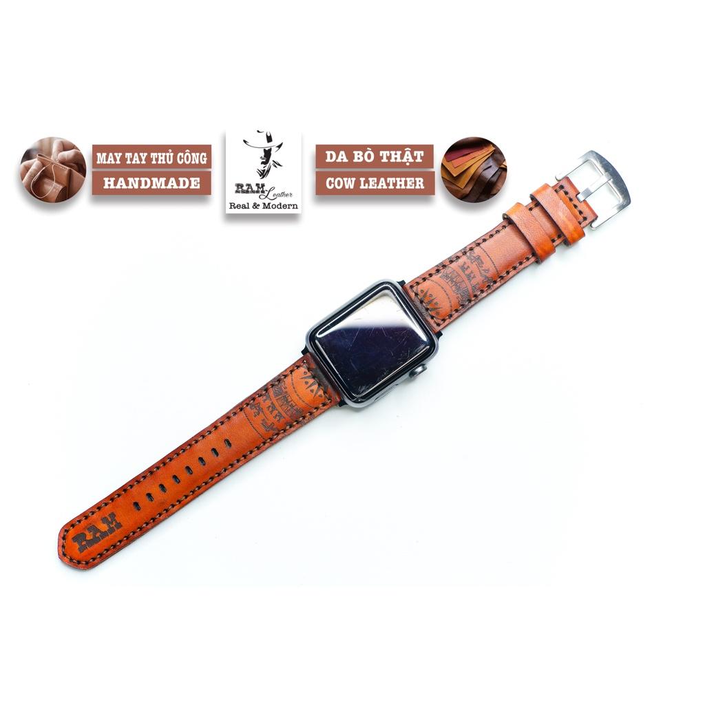 Dây đồng hồ trống đồng da bò thảo mộc vegtan cao cấp nâu sáng handmade bền chắc - chính hãng RAM Leather