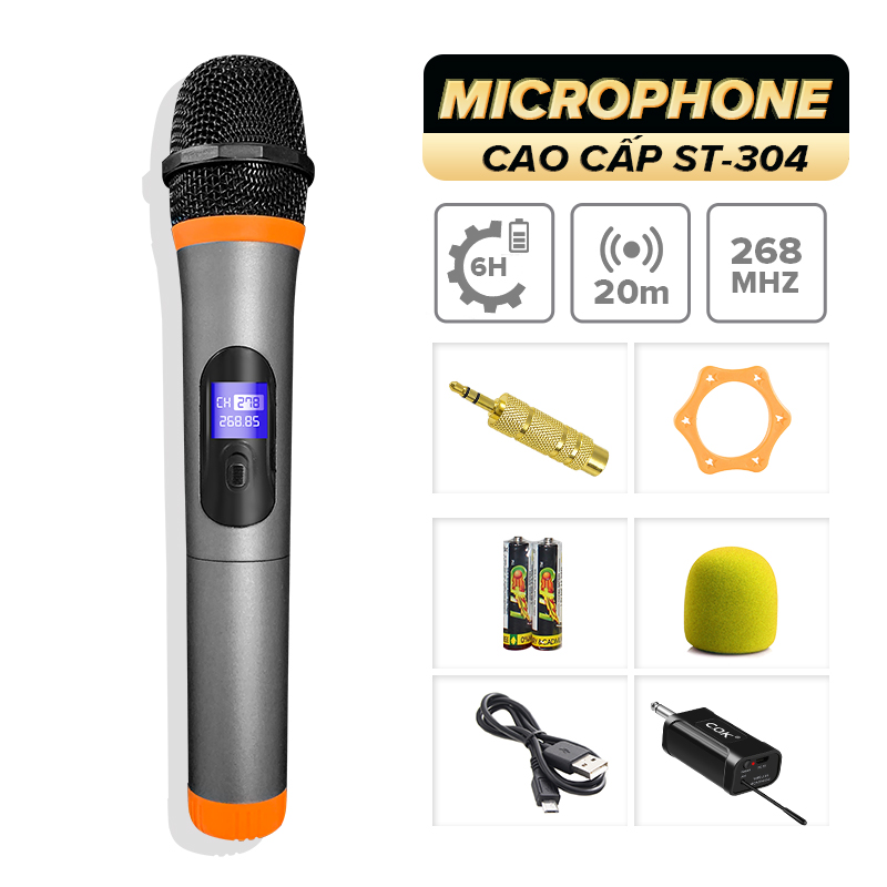 Micro Không Dây Cao Cấp C.O.K ST-304 Dành Cho Loa Kéo, Dàn âm Ly Jack 6.5 Hàng chính hãng 100%