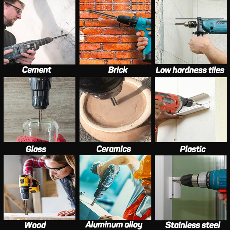 Mũi khoan đa năng 4 cạnh đầu lục giác 6-12mm, khoan kính, khoan thủy tinh, khoan gạch, khoan sắt