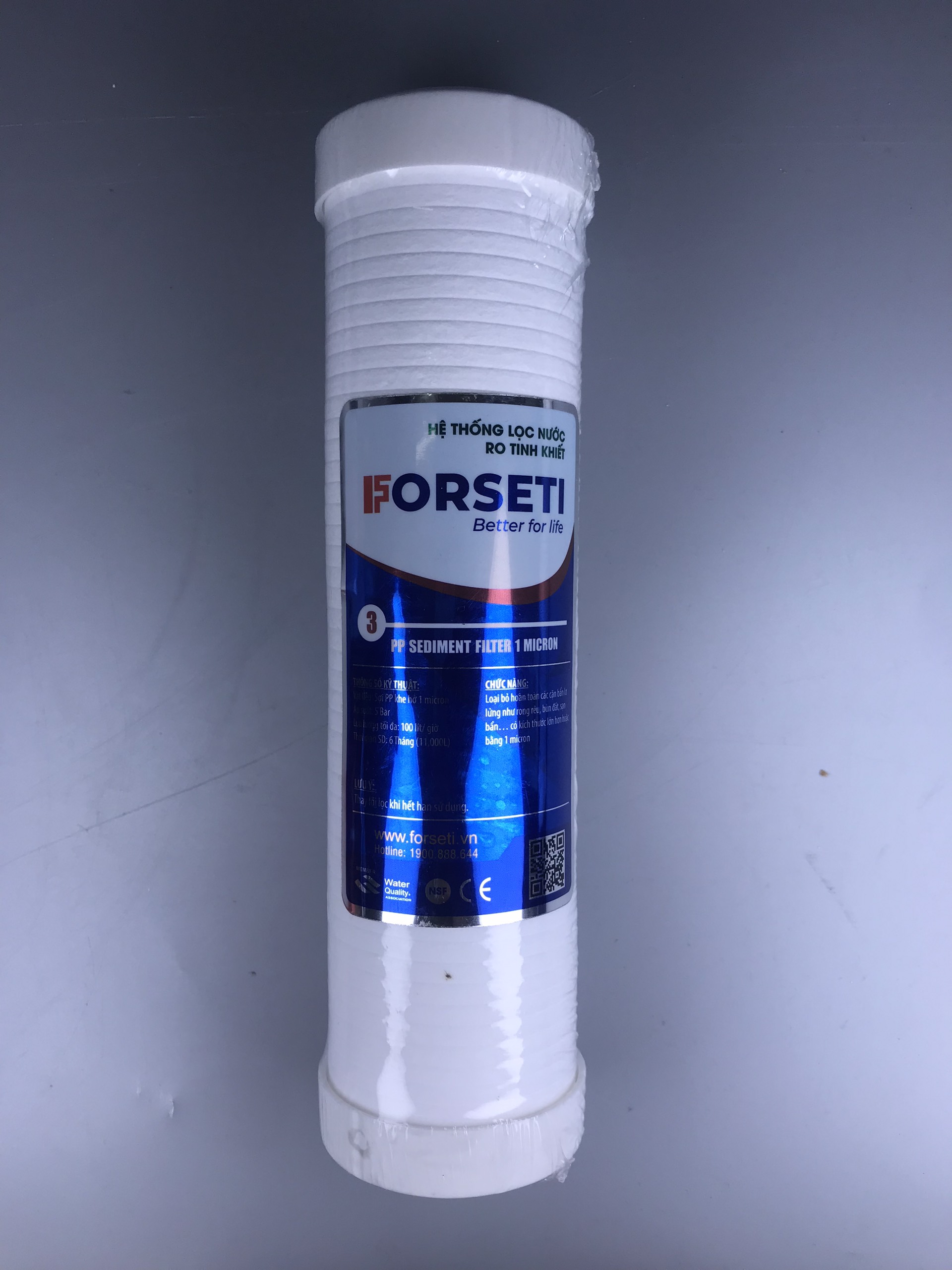 Bộ 3 lõi lọc thô Forseti lõi số 1 - 2 - 3 lọc sạch tạp chất có kích thước từ 1 micron, bảo vệ màng RO - Hàng chính hãng