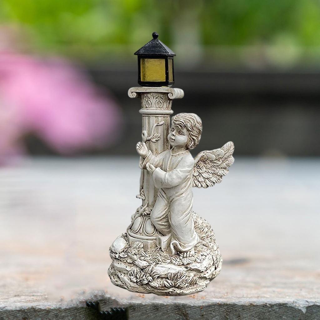 Roman Pillar Angel Figurine Statue Solar Energy Garden Yard Lawn Decors