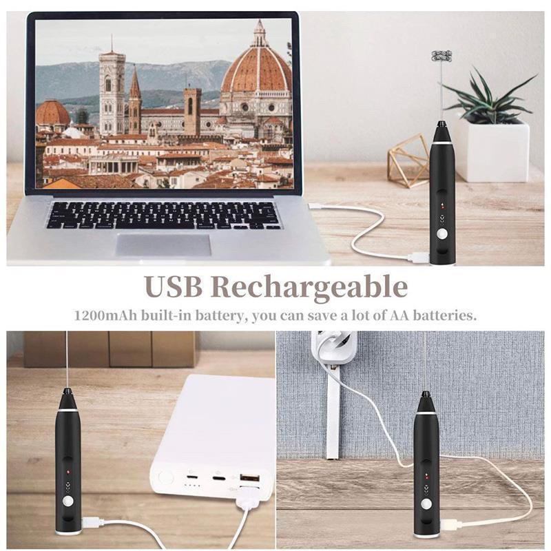 Máy tạo bọt sữa sạc USB 2 loại đầu khuấy cafe và đánh trứng - Thiết bị máy móc pha chế