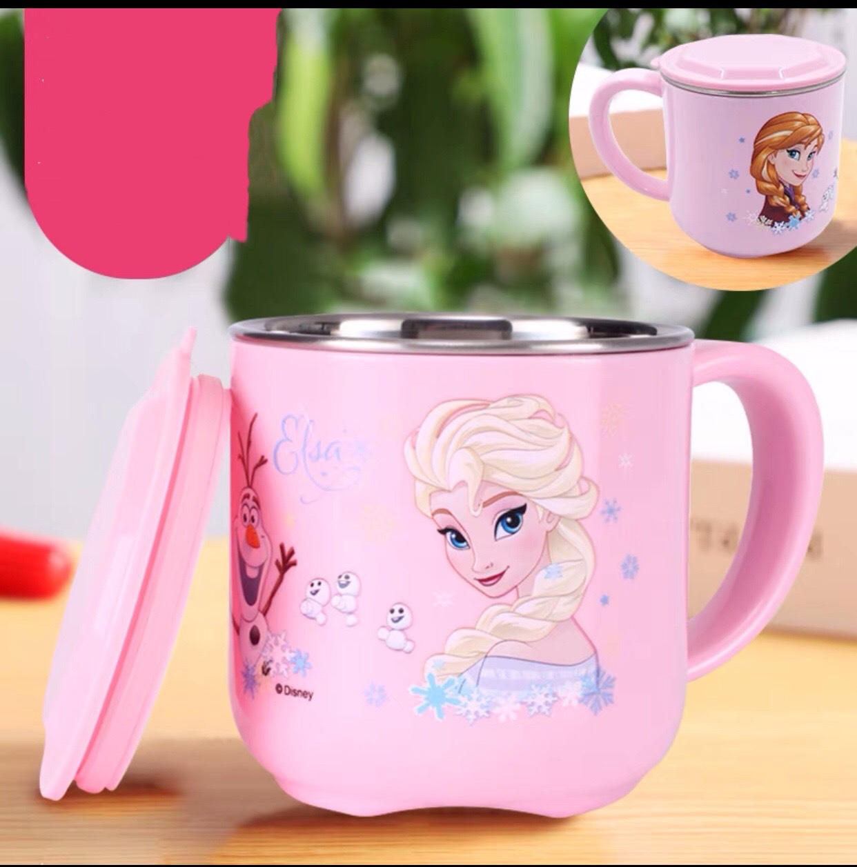 Ly inox giữ nhiệt 260ml hình công chúa Elsa và Anna màu hồng siêu xinh cho bé gái - PDP2339H
