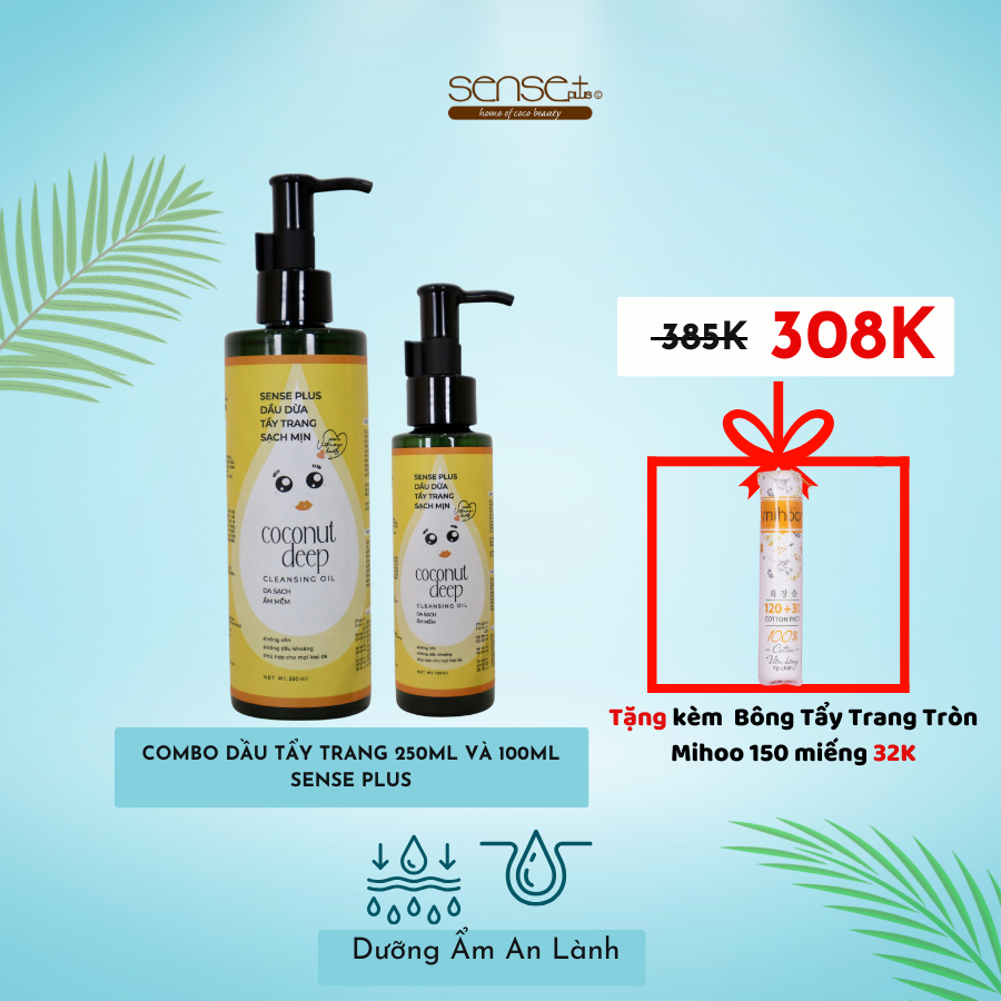 COMBO DẦU TẨY TRANG 250ML VÀ 100ML + TẶNG BÔNG TẨY TRANG TRÒN MIHOO 150 MIẾNG