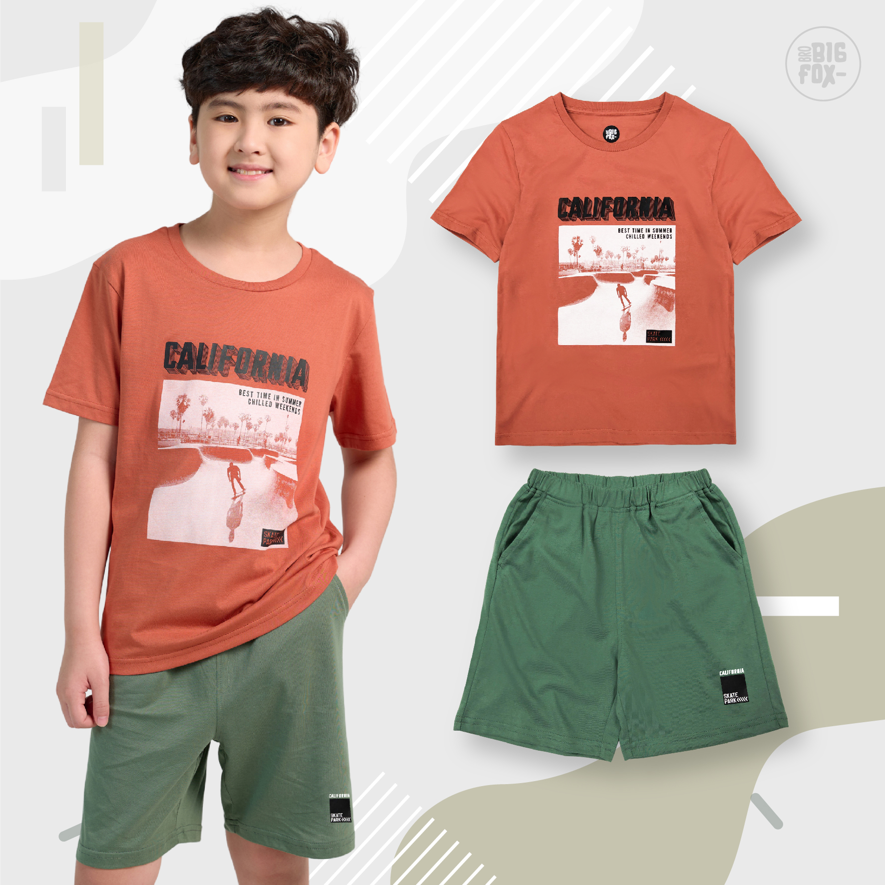 Bộ Quần Áo Bé Trai Cộc Tay Size Đại BigFox - Miss Meow Mùa Hè Chất Liệu Cotton Họa Tiết California