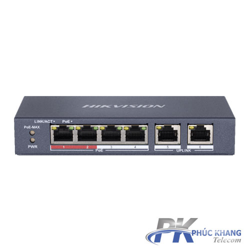 Switch mạng 4 cổng PoE , 2 cổng uplink 10/100Mbps - HIKVISION DS-3E0106P-E/M (Hàng chính hãng)