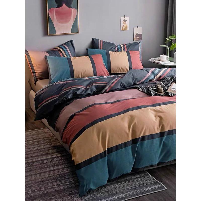 Bộ Chăn Ga Poly Kẻ Bảy Sắc Cầu Vồng Mới, Vải mềm, Không phai , không xù
