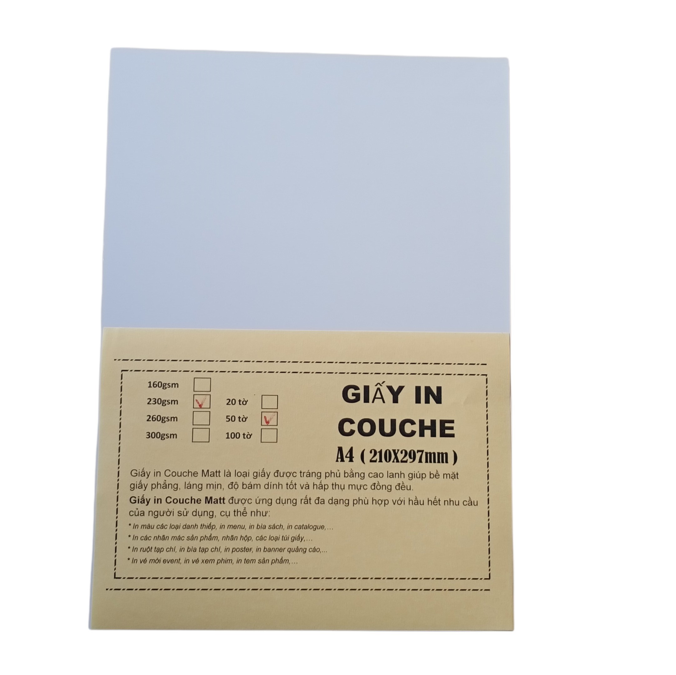 Giấy in Couche A4 230gsm 50 tờ/ xấp