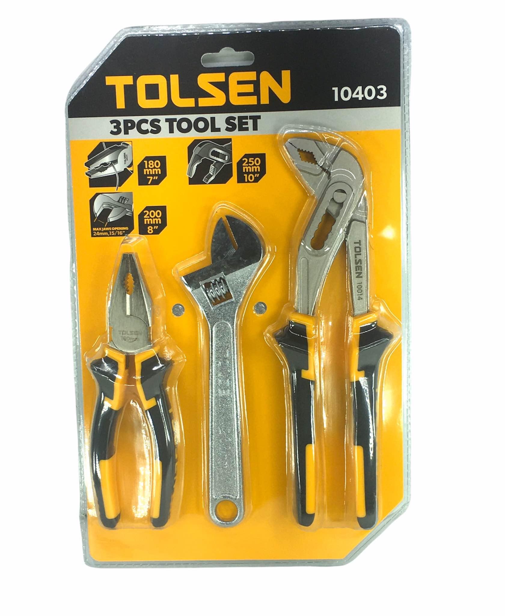 BỘ DỤNG CỤ 3 MÓN KỀM RĂNG KỀM MỎ QUẠ MỎ LẾT CÁN TRƠN TOLSEN 10403 - HÀNG CHÍNH HÃNG