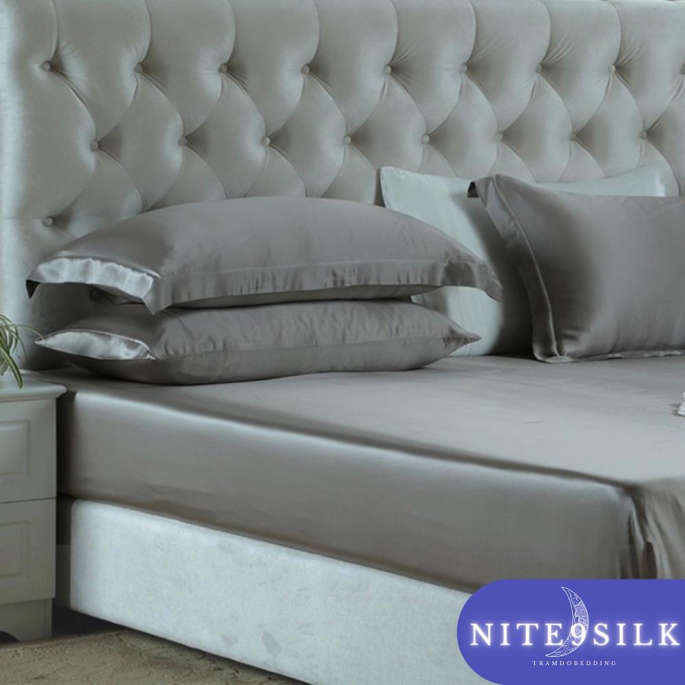 Bộ Chăn Ga Gối Lụa Bảo Vệ Giấc Ngủ - Chăn Ga Giường - Màu Xám Bạc - Nite9 Silk