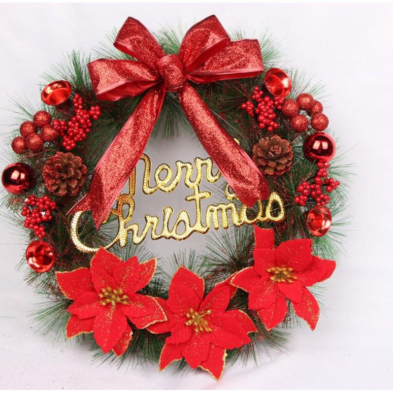 Vòng hoa trang trí noel vòng nguyệt quế D31 - 35cm, trang trí noel có đèn