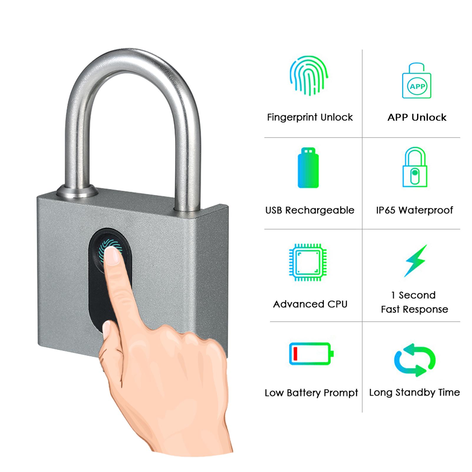 Ổ khóa vân tay bluetooth kết nối qua app, dễ vận hành, lưu trữ đến 100 vân tay, sạc USB