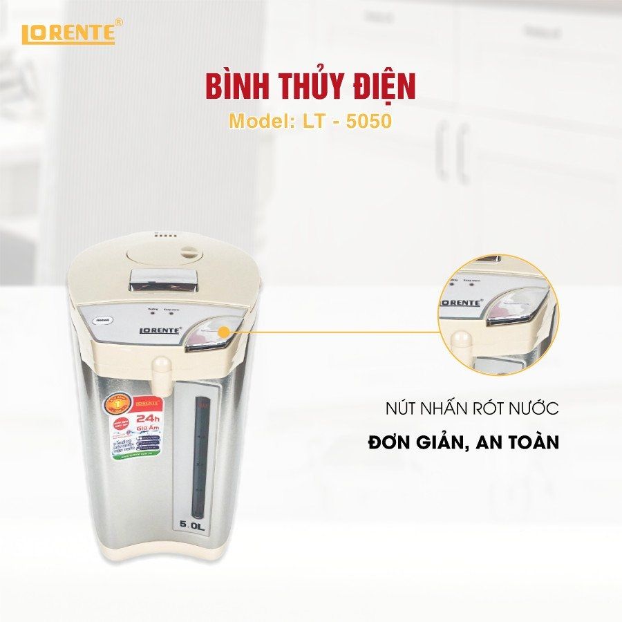 Bình Thủy Điện Lorente LT-5050 750W ruột bình bằng inox 304 - Hàng Chính Hãng