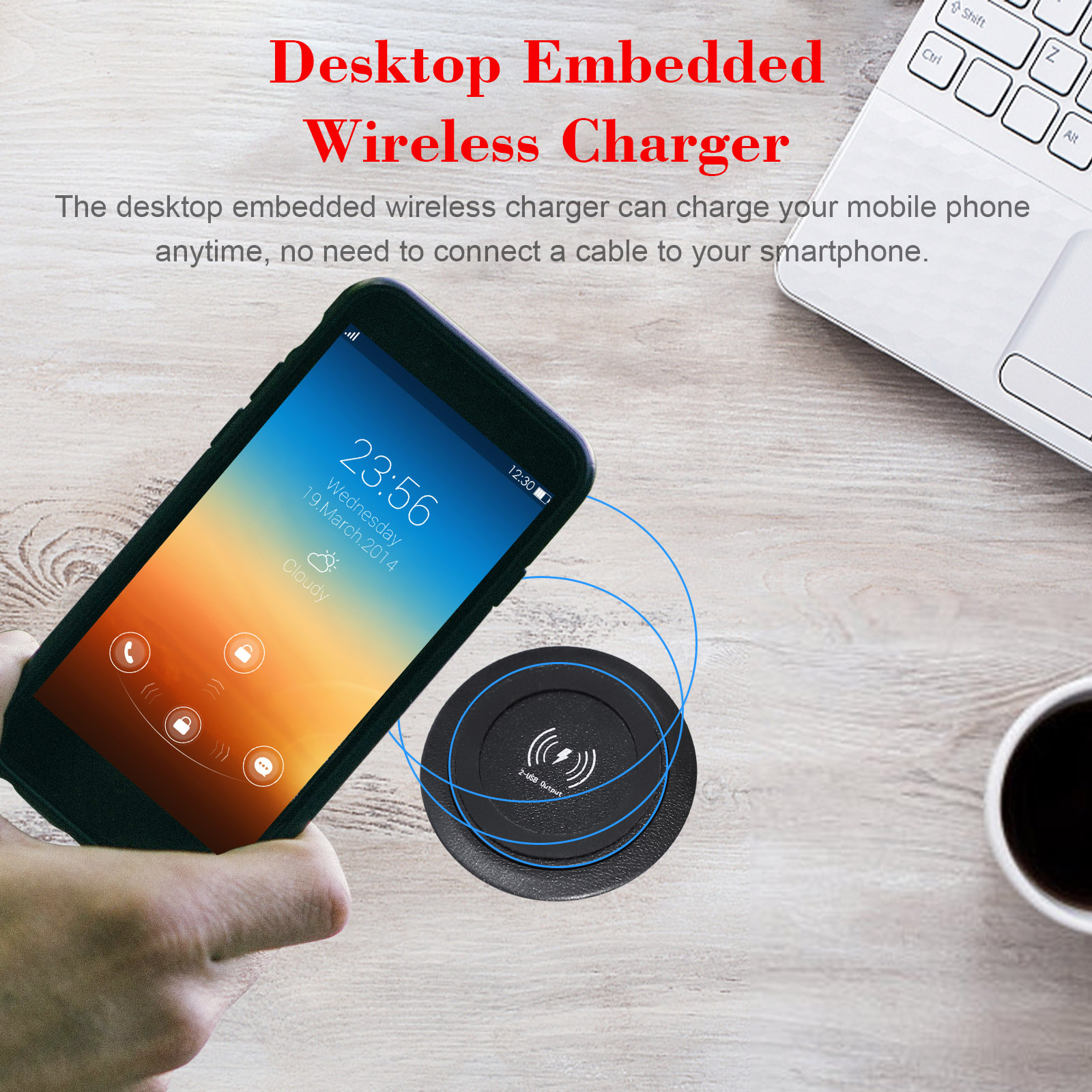 Bộ Sạc T9 Không Dây Nhúng Trên Máy Tính Để Bàn QI Với Tấm Sạc Nhanh Có 2 Cổng USB