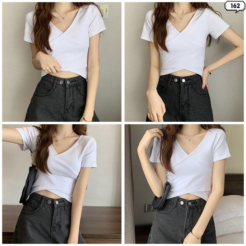 Áo Thun Cổ Tim Xếp Nhún Cổ Kiểu Màu Sắc Trẻ Trung Áo Thời Trang Vạt Áo Có Nhún Kiểu Freesize 162