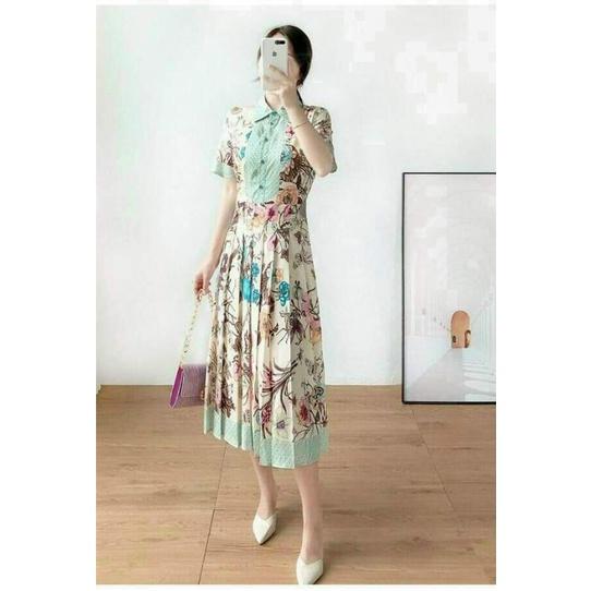 HÀNG NHẬP - ĐẦM XÒE LỤA CỔ SƠ MI CHÂN VÁY XẾP LY
