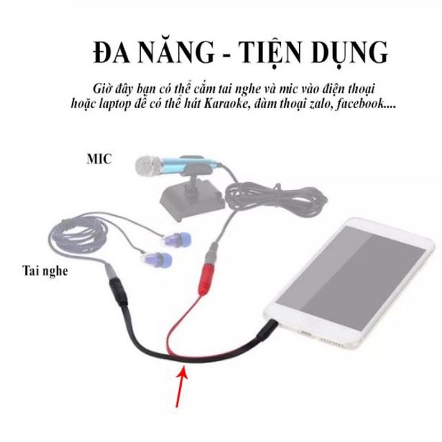 ￼Cáp Gộp 2 Jack Mic và Tai Nghe về 1 cổng Cắm 3.5 mm Jack gộp chia audio và mic cho tai nghe có 2 cổng 3.5