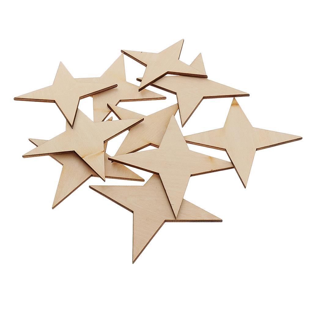 High Quality Blank 4 Point Star Shapes Rustic Wooden Embellishments DIY Wooden Name Card Unfinished Wood Plaque Sign DIY Decoration Wood Art Craft 10/20/30/40/50/60/70/90mm