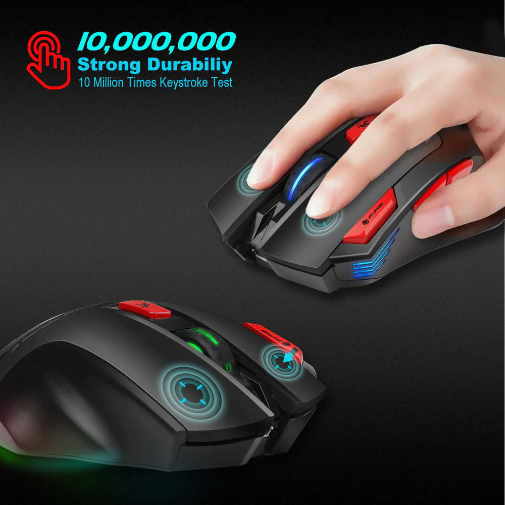 Chuột HXSJ T88 Bluetooth Không Dây Chuyên Dùng Cho Gamer, Văn Phòng Không Mỏi Cổ Tay, Đèn Nền 7 Màu, Độ Nhạy 4000DPI, Sử Dụng Pin Sạc 1300mAh, Độ Bền Nút Bấm Lên Tới 10 Triệu Lần - Hàng Chính Hãng