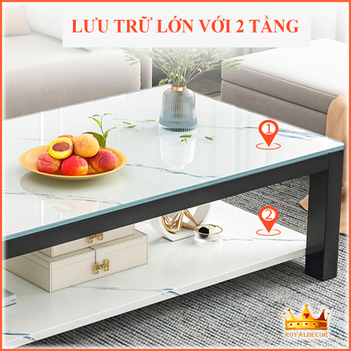 Bàn Trà Gỗ Họa Tiết Cẩm Thạch, Bàn Sofa 2 Tầng Siêu Đẹp