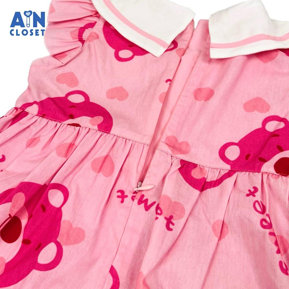Đầm bé gái họa tiết Gấu Dâu Hồng Cotton - AICDBGQIES5K - AIN Closet