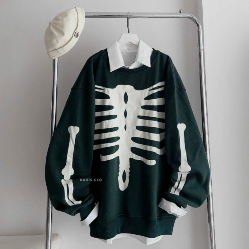 Áo sweater hoodie nỉ bông thu đông hình in BỘ XƯƠNG form rộng unsiex tay dài