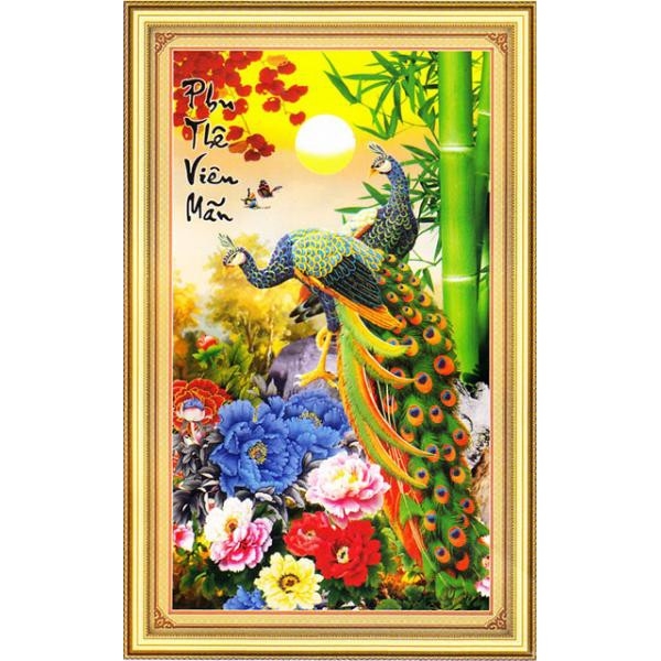 TRANH THÊU CHỮ THẬP PHU THÊ VIÊN MÃN 51x83CM - TỰ THÊU