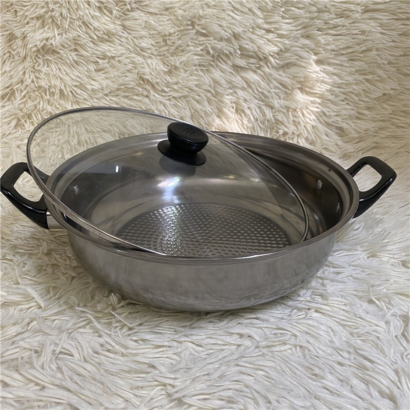 Nồi Lẩu Nồi Nấu Lẩu Nắp Kính 28cm Đáy Sần Chống Cháy Bằng Inox Dùng Cho Bếp Từ, Hồng Ngoại Loại 1 Đáy Nhanh Sôi