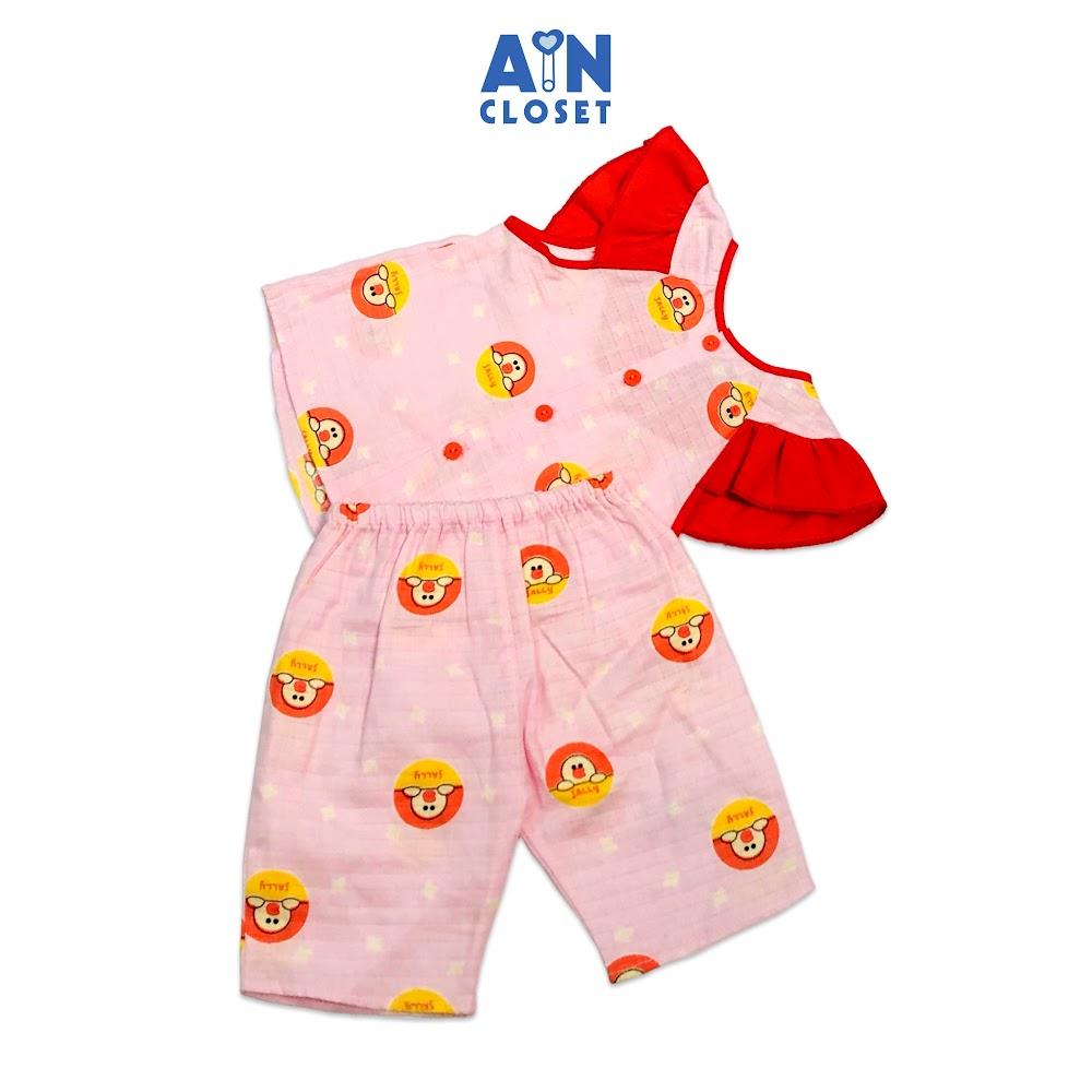 Bộ quần áo lửng bé gái họa tiết Vịt tròn nền hồng xô sợi tre - AICDBGMAWYOX - AIN Closet