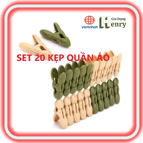 Vỉ 20 kẹp quần áo củ lạc nhựa Việt Nhật (2853), Kẹp phơi quần áo, phơi đồ tiện ích