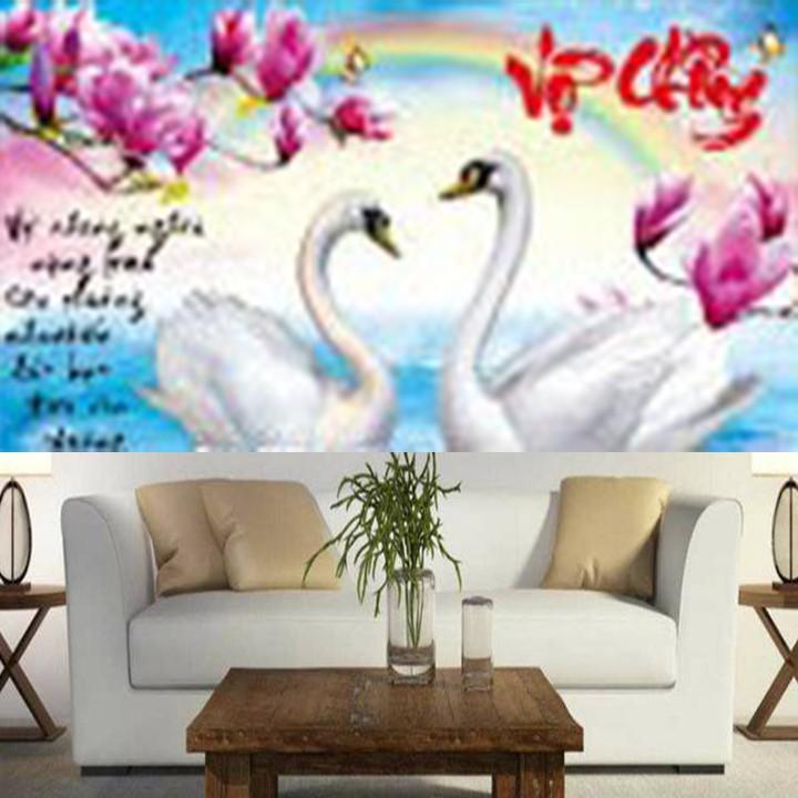 Tranh thêu vợ chồng thiên nga hoa ngọc lan LV3149 - kích thước: 72 * 45cm.