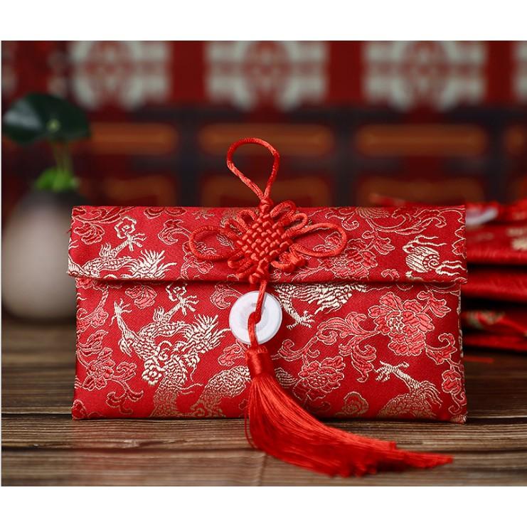 Bao Lì Xì Vải Gấm Hoa Văn Thêu Cao cấp Các mẫu Ngang tiền đồng